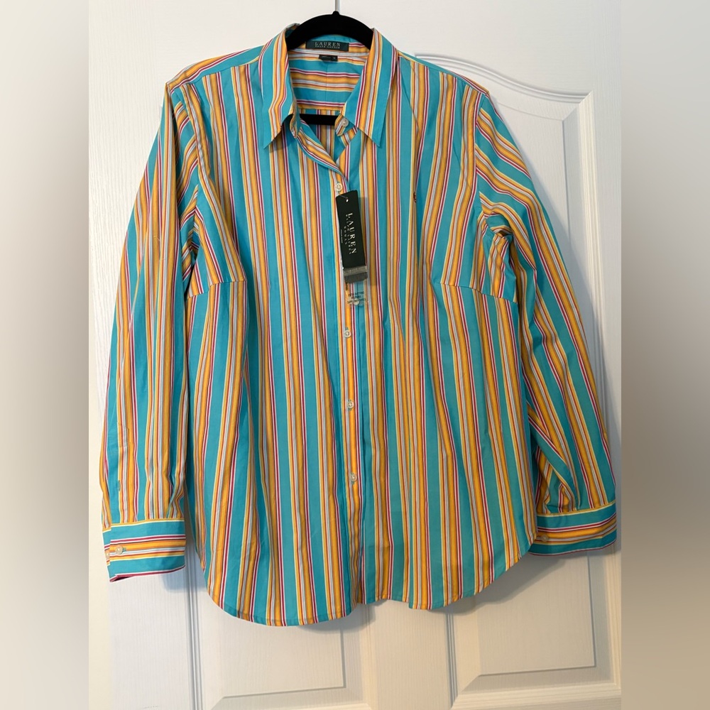 Ralph Lauren women’s Multi-Color Striped Button-Down Shirt. . Plus size 1X. NWT